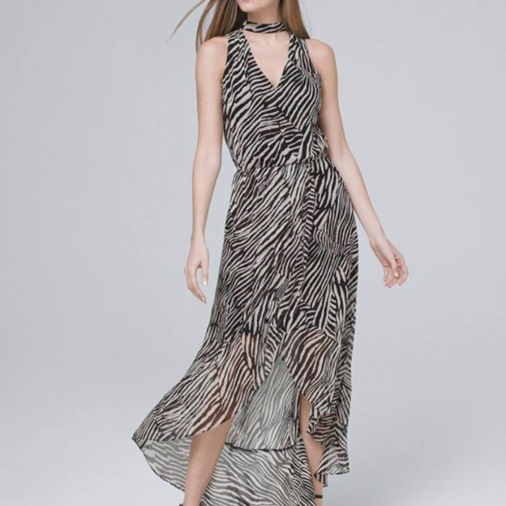 NWOT White House Black Market Sleeveless Hi-Low Maxi, Black & Ecru Abstract